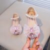 Close up of Newnesss Enchanted Garden Rhinestone Princess Shoes showcasing sparkling rhinestones and delicate design Perfect for a young girl