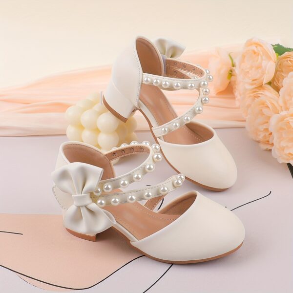 Enchanted Garden Girls Pearl Heels by Newness Elegant white pearl embellished girls heels perfect for weddings parties and special occasions