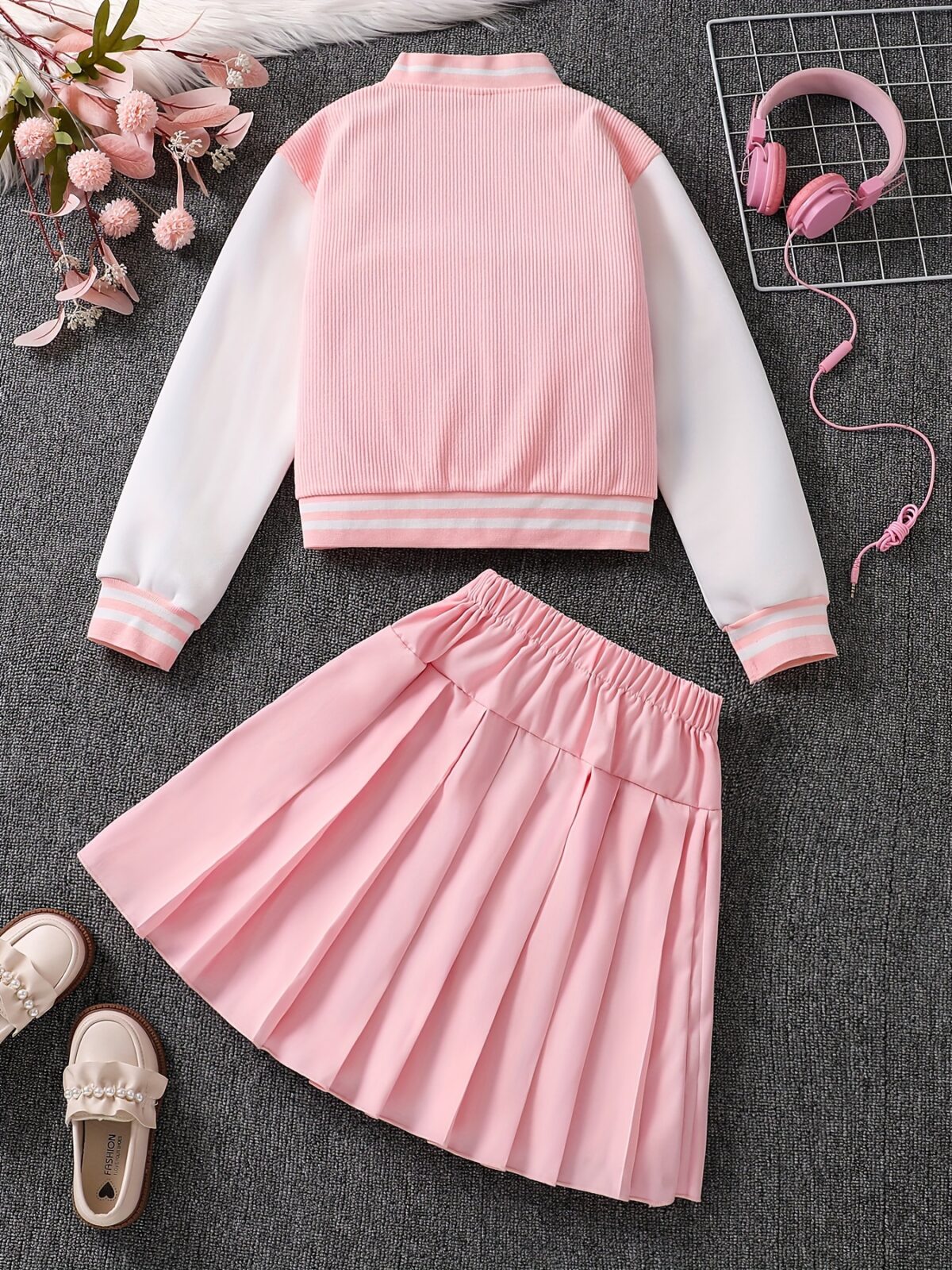 Adorable Pastel Dreams Preppy Skirt Set in soft pastel colors perfect for spring or fall The set includes a matching top and skirt ideal for girls
