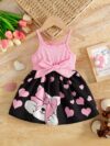 Sweetheart Summer Toddler Dress   Adorable little girl wearing a charming pink and white summer dress perfect for summer parties and outdoor play