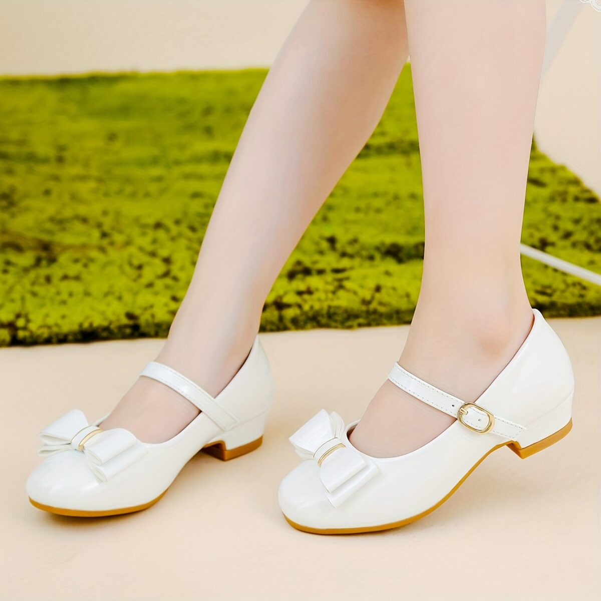 Newness Classic Bow Girls Mary Janes in ivory Elegant Mary Jane shoes with a delicate bow perfect for weddings and parties