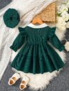 Adorable Emerald Isle doll collar dress and hat set in emerald green perfect for your little one The dress features a charming doll collar and the matching hat completes the outfit