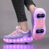 Girl wearing Newness Galaxy Lights LED Roller Skates stylish and safe roller skates with colorful LED lights