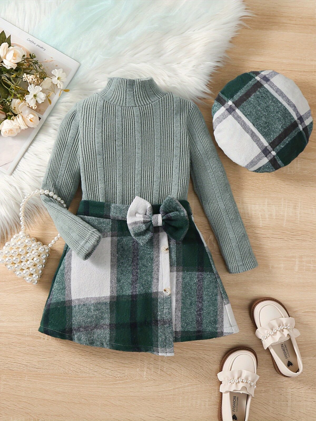 Adorable girls cozy sweater set perfect for fall and winter Featuring a soft warm knit and a charming design this two piece set includes a sweater and leggings