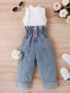 Adorable girls denim set from Newness perfect for spring summer or fall Features a stylish design and comfortable fit