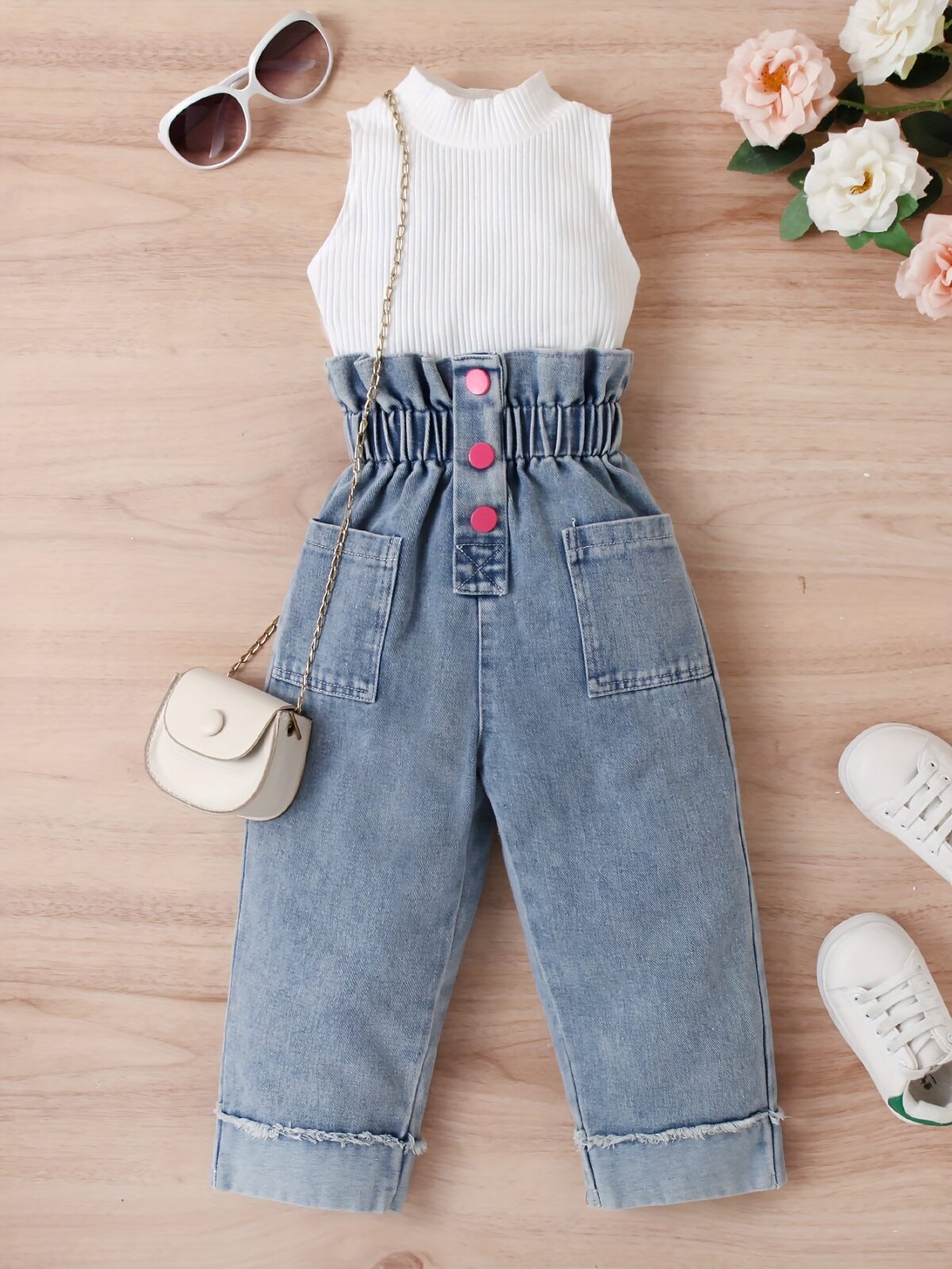 Adorable girls denim set from Newness perfect for spring summer or fall Features a stylish design and comfortable fit