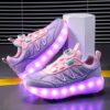 Girl wearing Newness Galaxy Lights LED Roller Skates stylish and safe roller skates with colorful LED lights