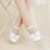 Newness Classic Bow Girls Mary Janes in ivory Elegant Mary Jane shoes with a delicate bow perfect for weddings and parties