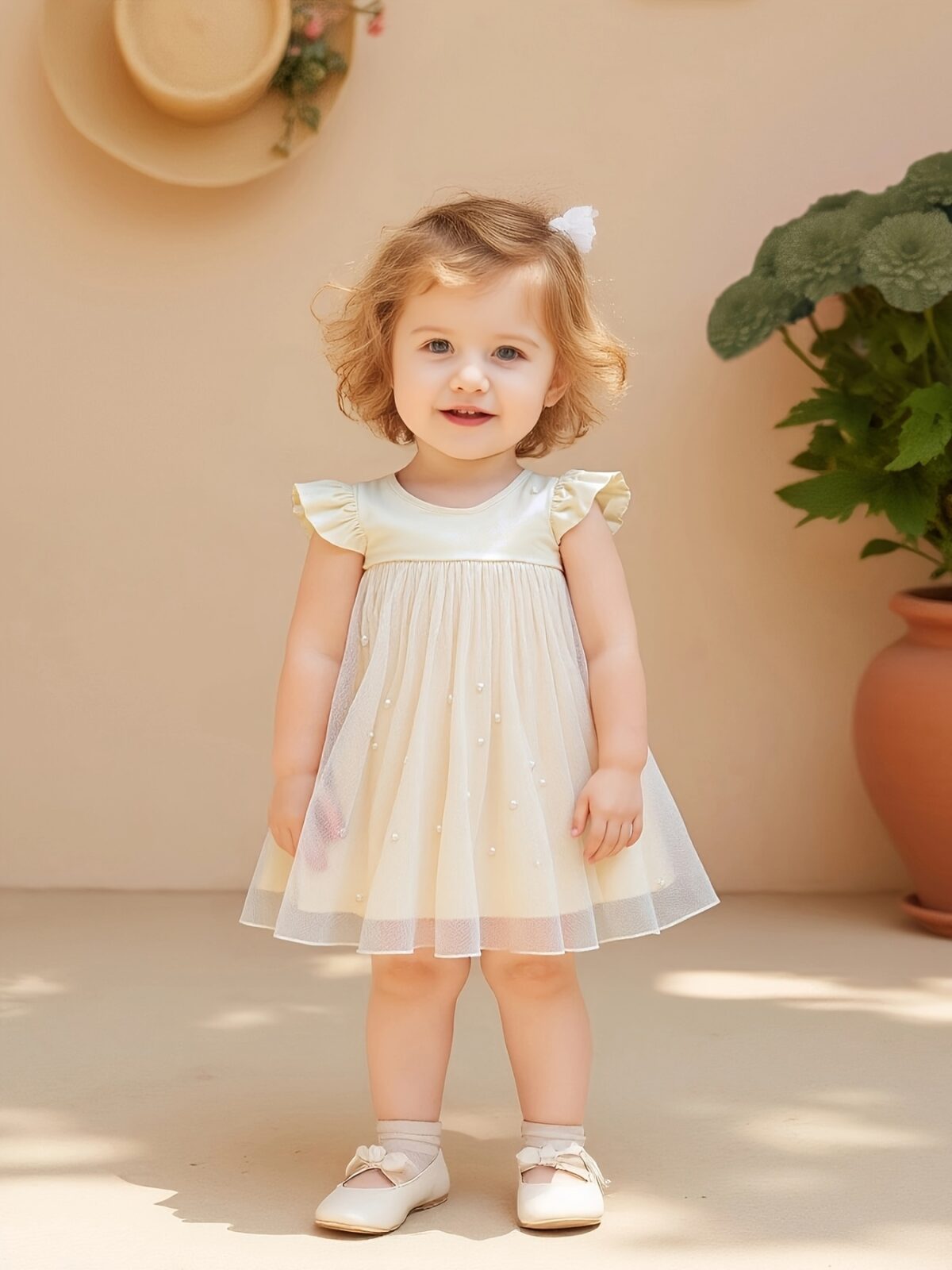 Adorable baby girl wearing a celestial themed tulle dress perfect for parties and special occasions