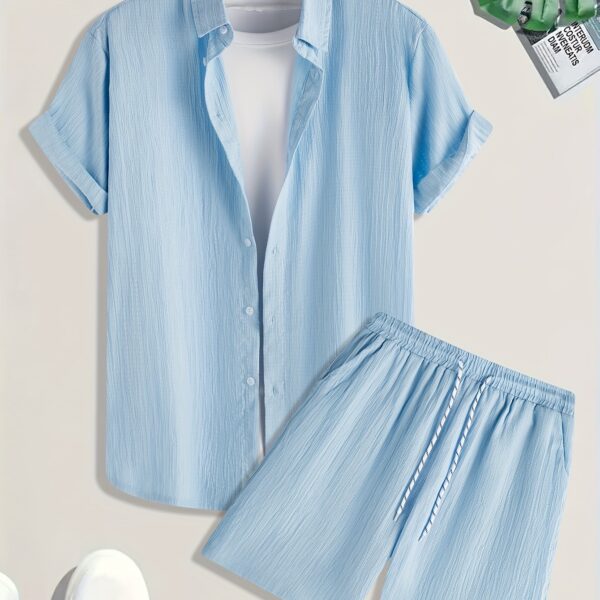 Stylish Newness Azure Breeze Mens Summer Set in lightweight polyester perfect for hot summer days Model wears the complete two piece set