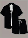 Effortless Chic Mens Summer Set in breathable polyester perfect for warm weather Model showcasing the stylish two piece outfit