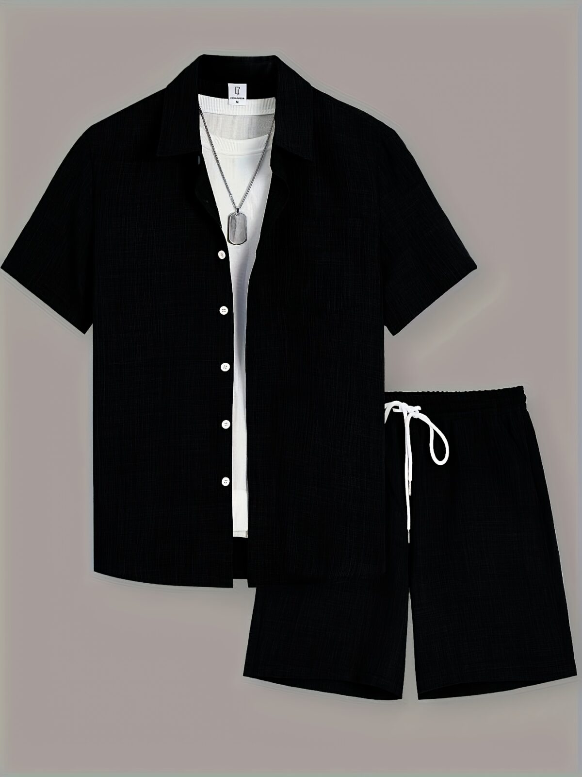 Effortless Chic Mens Summer Set in breathable polyester perfect for warm weather Model showcasing the stylish two piece outfit