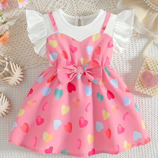 Adorable baby girl wearing a summer heart print dress perfect for school and special occasions