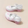 Adorable Princess Heart Girls Party Shoes in pink and white perfect for birthdays and special occasions Featuring a heart shaped design and comfortable fit