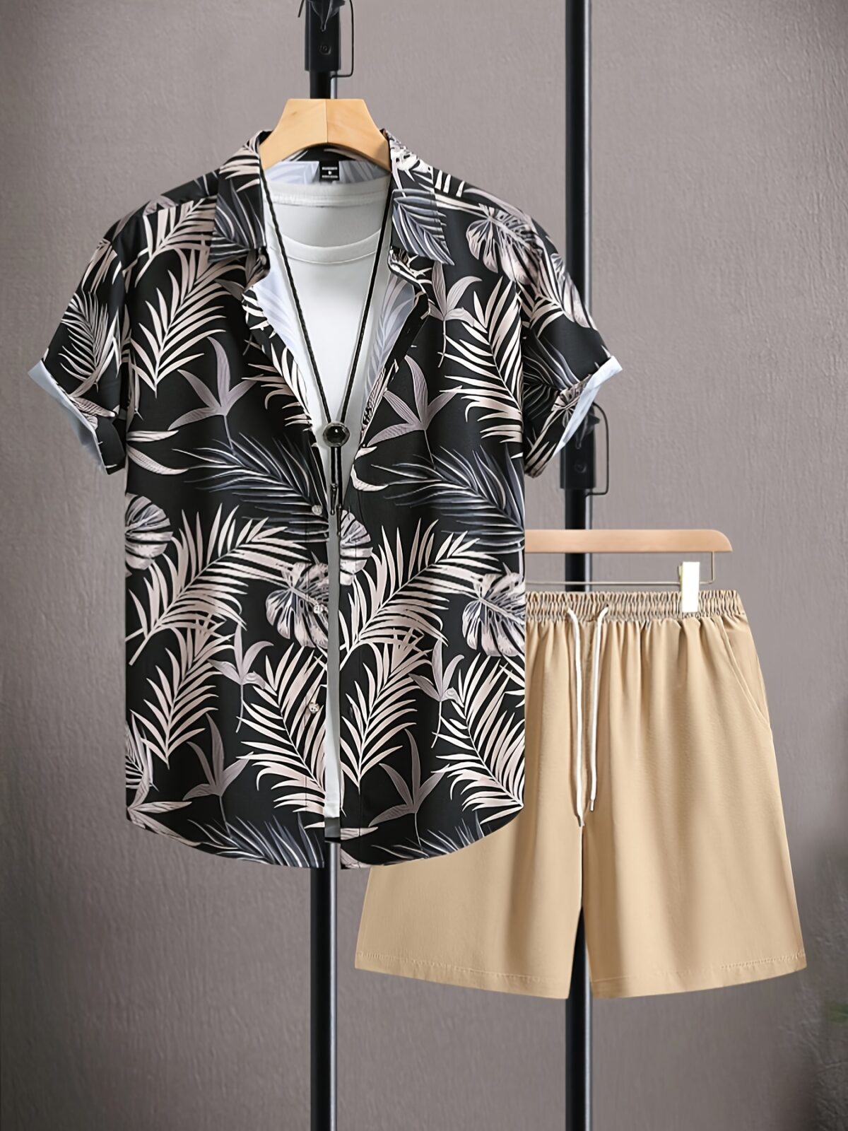 Stylish Riviera Escape Printed Shirt and Shorts Set in lightweight polyester from Newness Perfect for summer