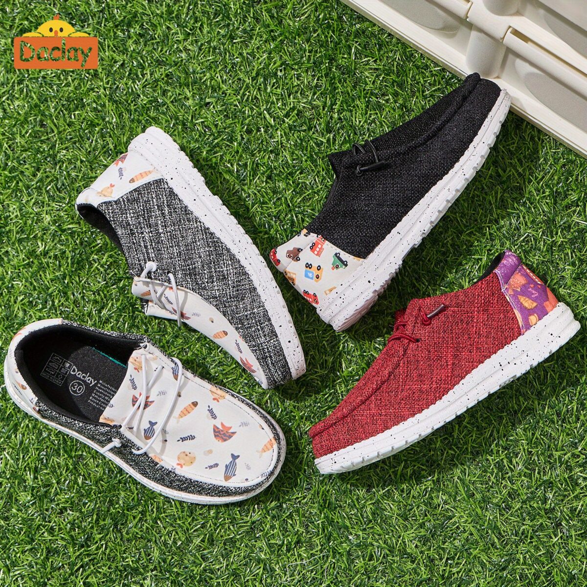 Kids Playful Plaid Slip Ons by Newness stylish and comfortable DACLAY plaid slip on shoes with breathable fabric and cushioned insole