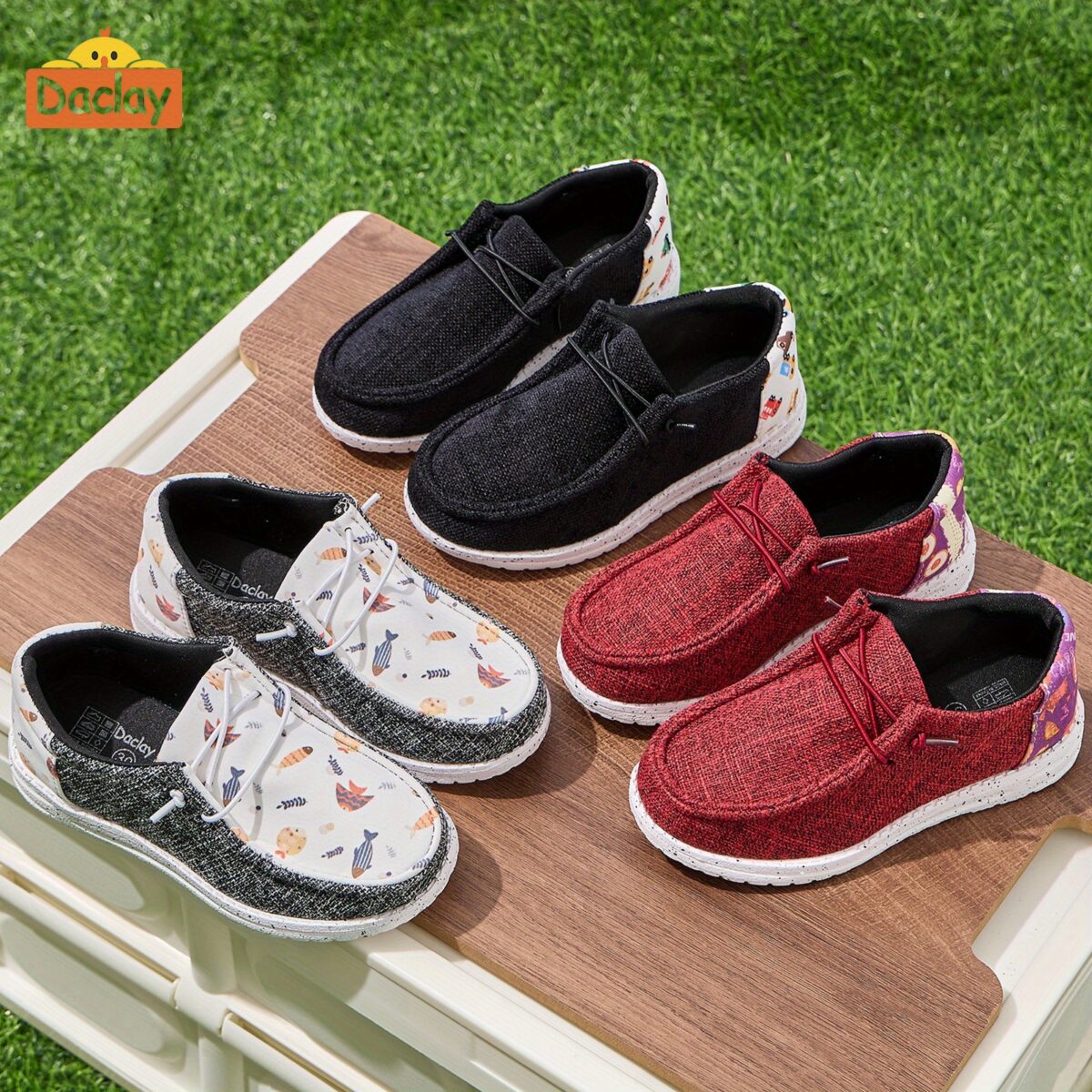 Kids Playful Plaid Slip Ons by Newness stylish and comfortable DACLAY plaid slip on shoes with breathable fabric and cushioned insole