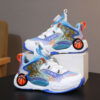 Stylish and comfortable Velocity Kids basketball shoes by Newness perfect for active play Image shows kids shoes in detail