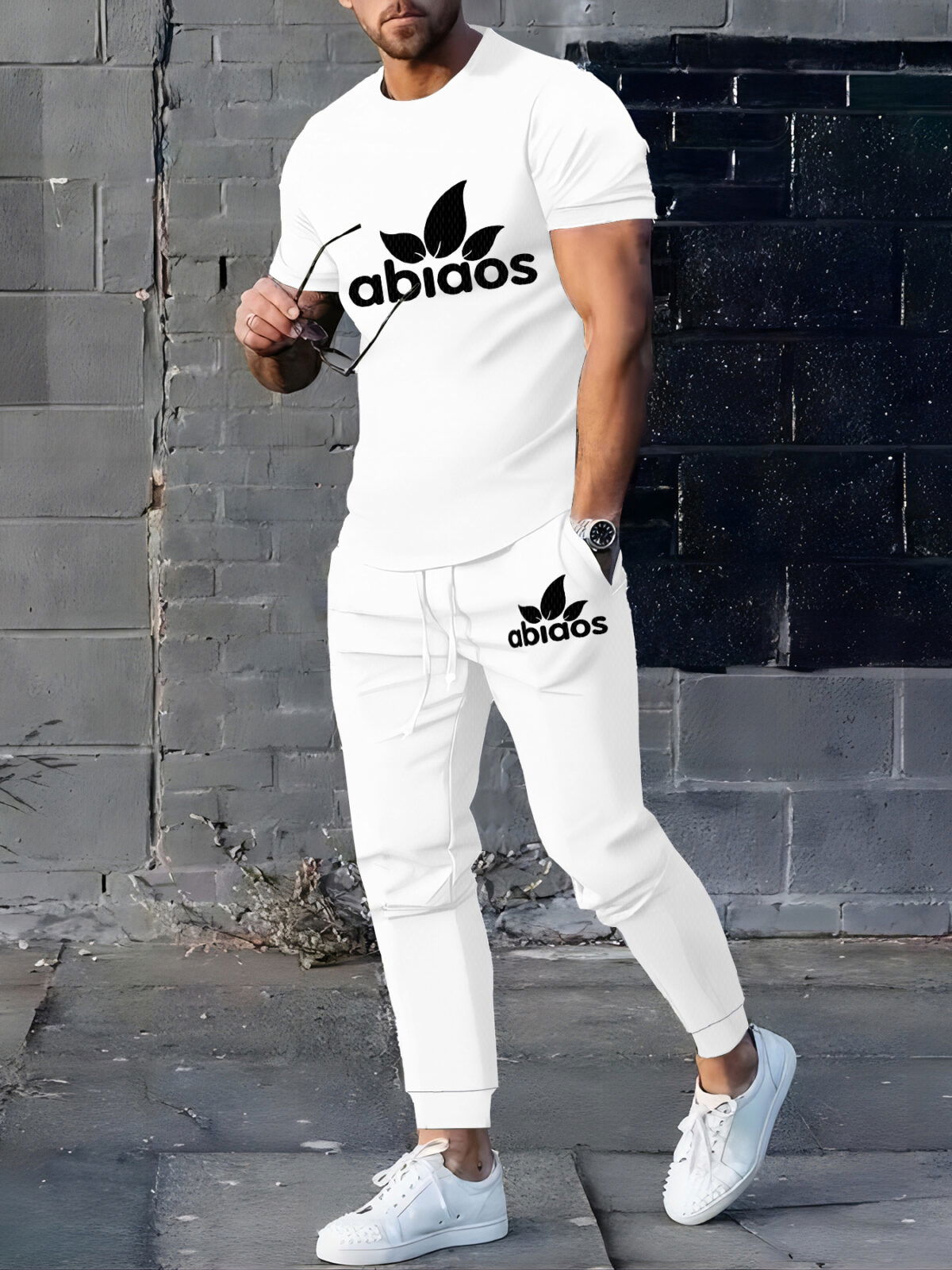 Model wearing the Newness Dubai Nights Mens Casual Set a stylish and comfortable two piece outfit perfect for summer evenings The set features a modern fit and breathable fabric