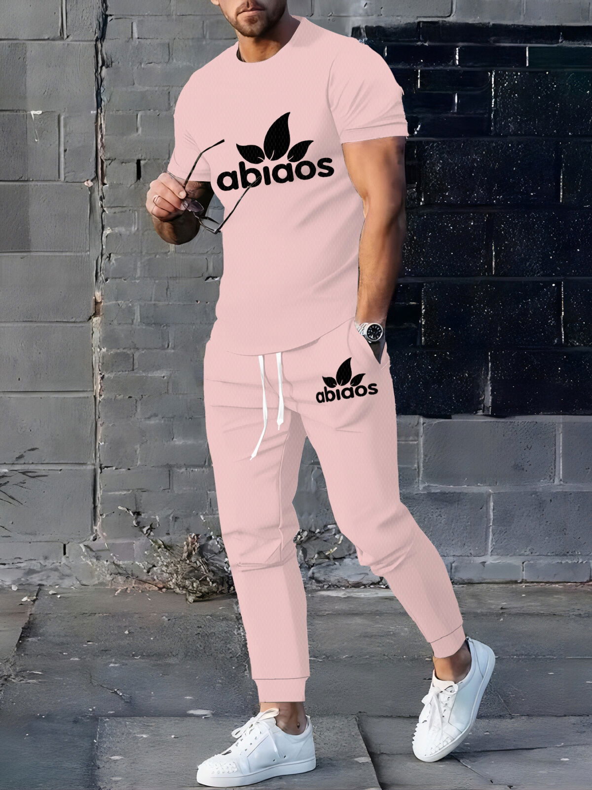 Model wearing the Newness Dubai Nights Mens Casual Set a stylish and comfortable two piece outfit perfect for summer evenings The set features a modern fit and breathable fabric