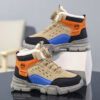 Newness Explorer Boys High Tops in action a boy wearing the shoes while hiking a trail playing in a park and at school