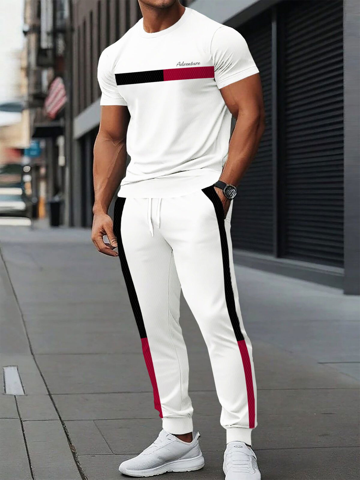 Newness Urban Explorer Mens Summer Set Stylish and comfortable summer outfit perfect for urban adventures Model showcases the complete set ideal for exploring the city