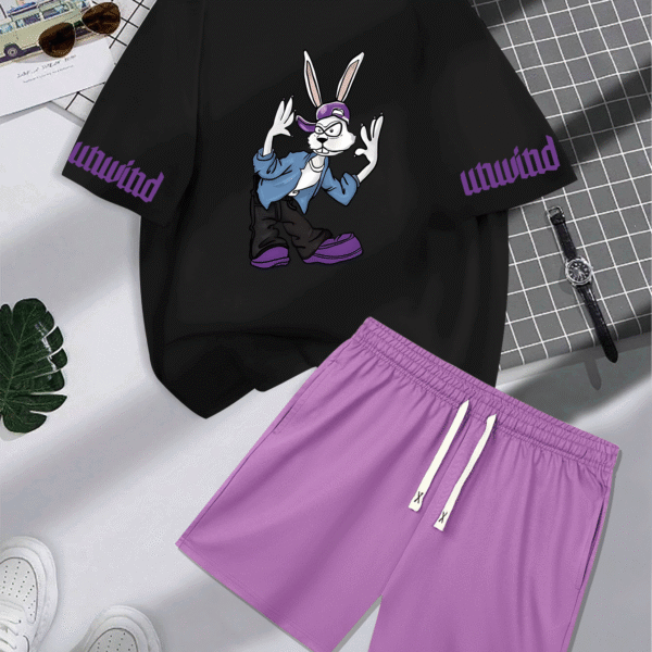 Newness Unwind Mens Casual Set Stylish graphic tee and comfortable shorts perfect for a relaxed summer day