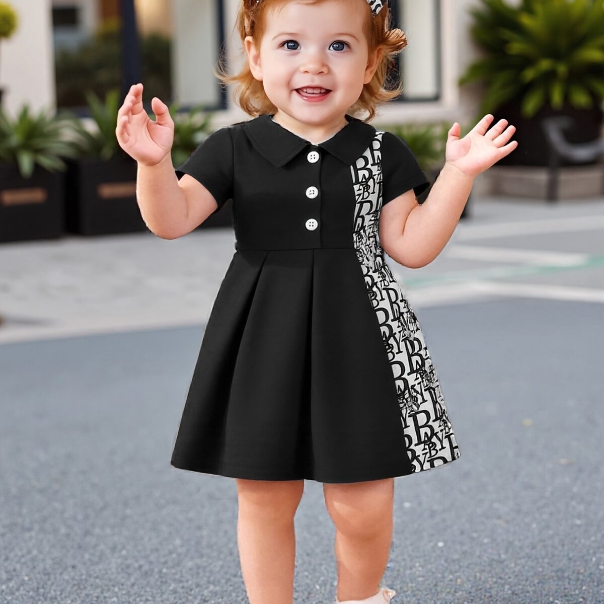 Adorable baby girl in a stylish and comfortable summer dress from Newness perfect for a playdate