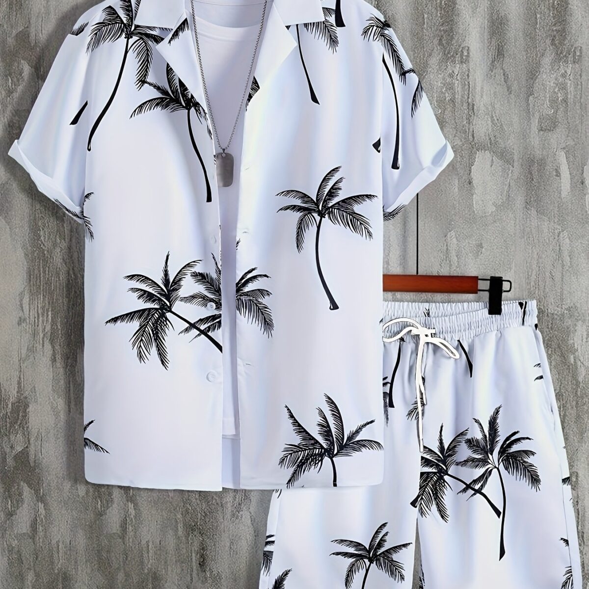 Embrace vacation vibes with the Newness Riviera Escape Palm Print Set This comfortable two piece set is crafted from lightweight polyester perfect for warm weather