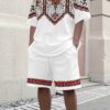 Model wearing Newness Dubai Nights Mens Print Set a stylish lightweight polyester outfit perfect for summer