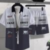 Newness Urban Explorer Printed Shirt Set A stylish and comfortable polyester shirt set featuring a modern urban print perfect for warm weather