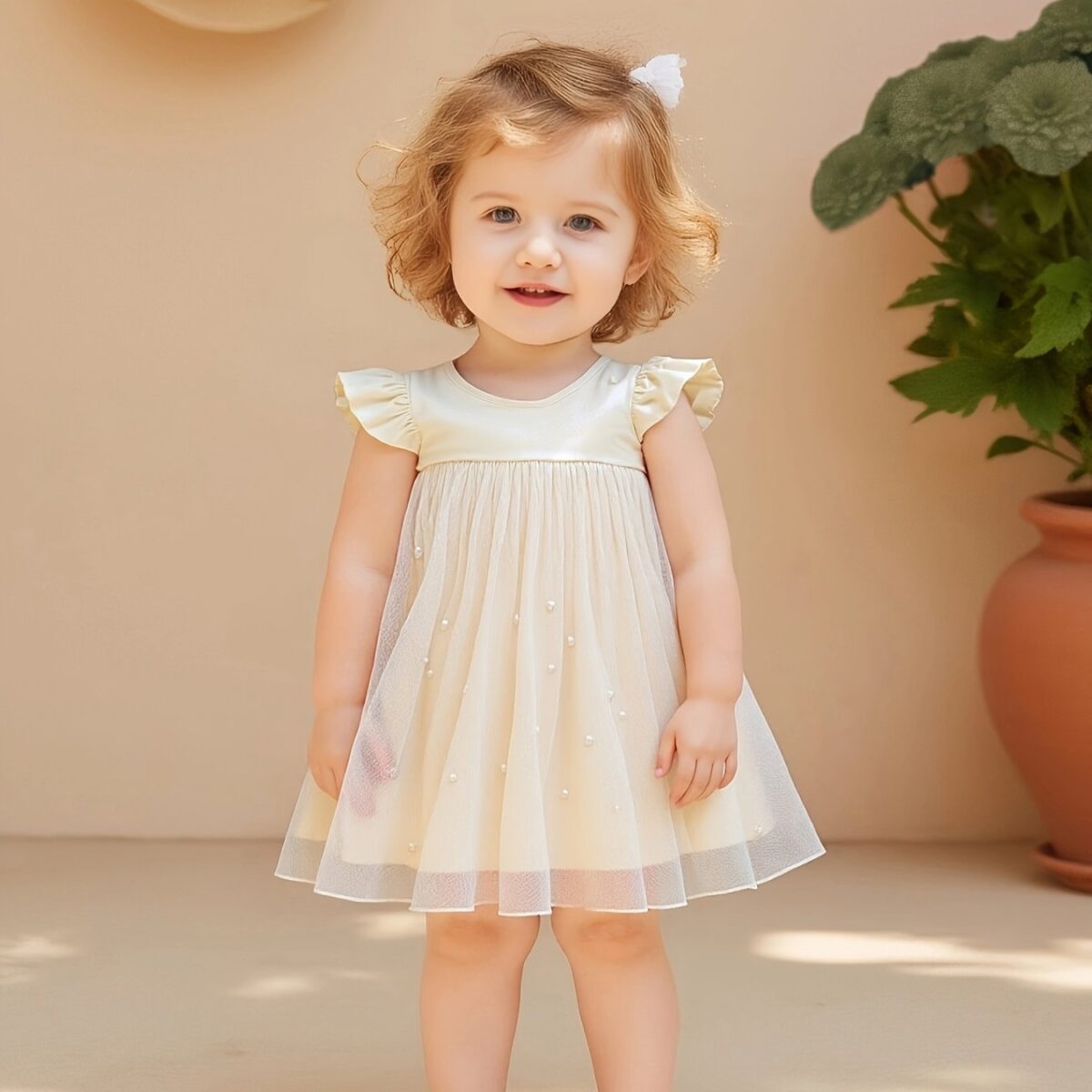 Adorable baby girl wearing a celestial themed tulle dress perfect for parties and special occasions