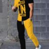 Model wearing the Newness Dubai Nights Mens Casual Suit a bold color block designed casual suit perfect for any occasion