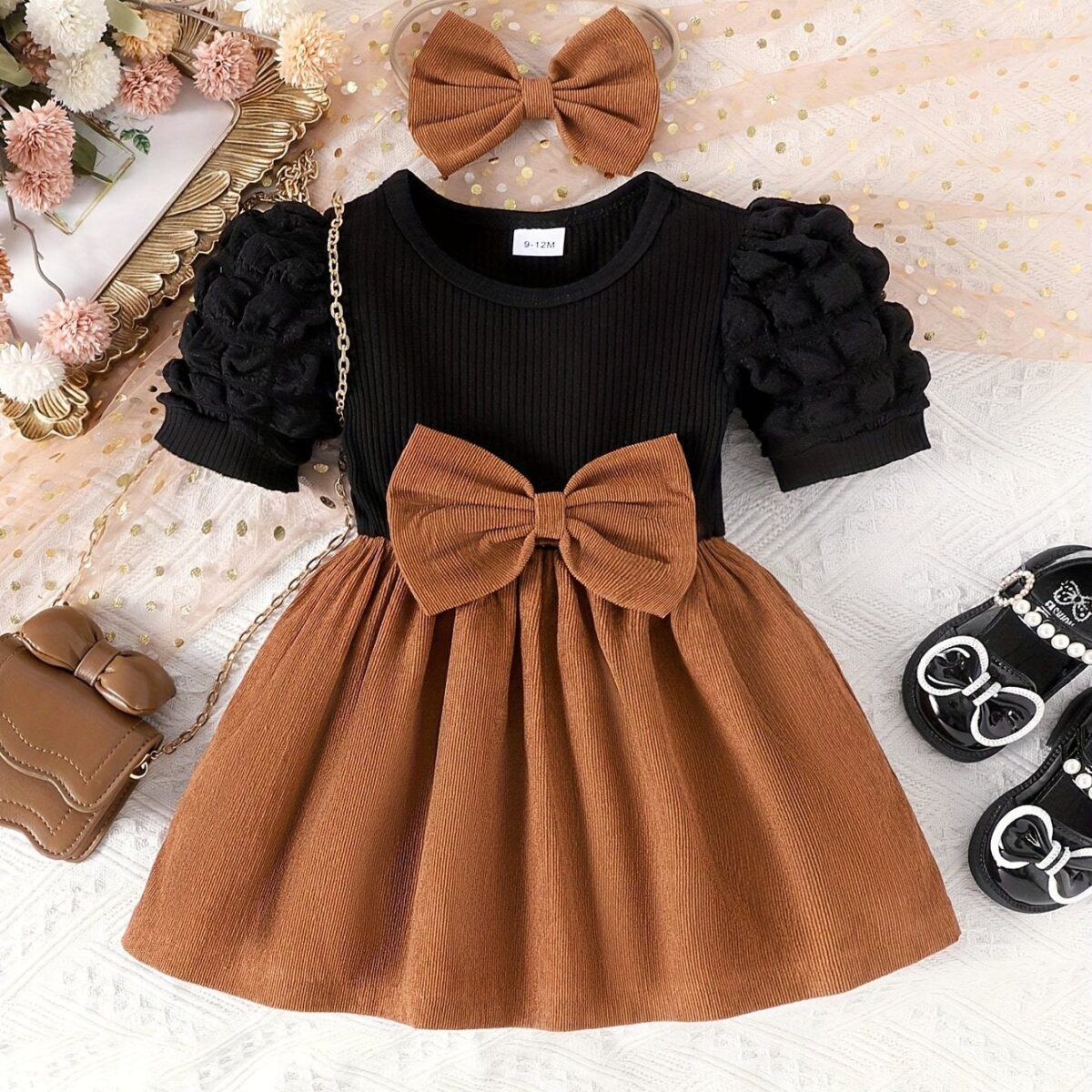 Adorable summer girls pinstripe bow dress set from Newness Two piece outfit perfect for playtime Features a stylish pinstripe pattern and a cute bow detail