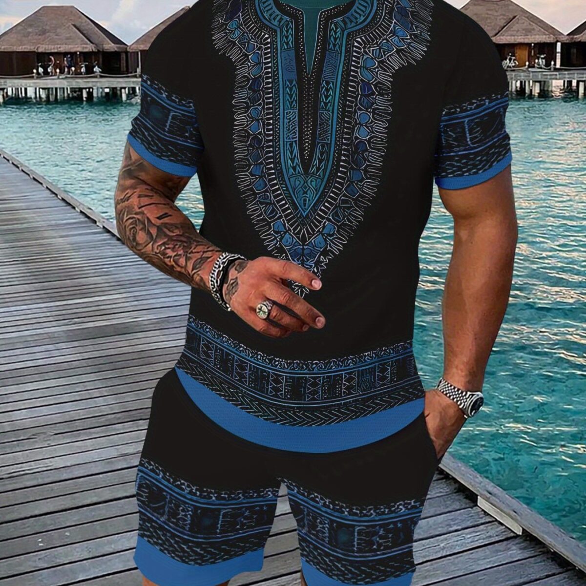Coastal Escape Mens Summer Set Premium polyester two piece outfit in a stylish modern design perfect for summer Model showcases the sets comfort and fit